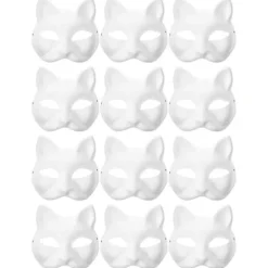 12 Tomma Masker Kattmasker Kostym Cosplay Mask Förskola Gör din egen omålade kattmask><noscript><img width=