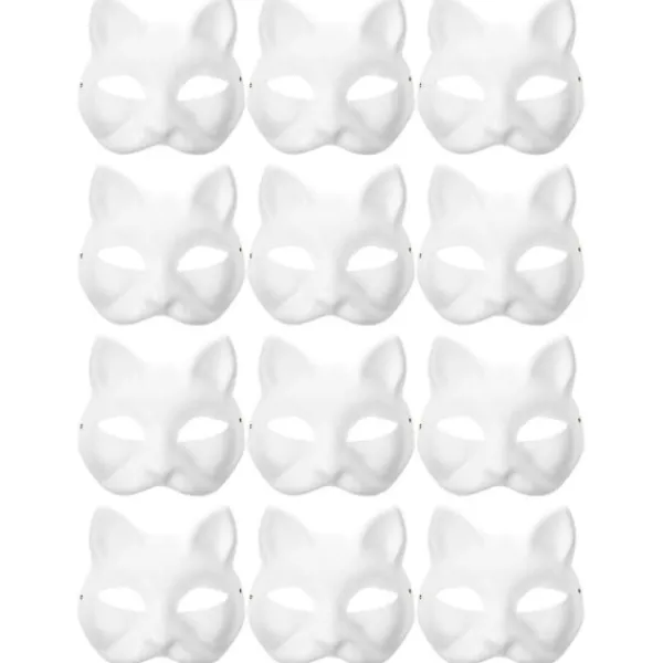 12 Tomma Masker Kattmasker Kostym Cosplay Mask Förskola Gör din egen omålade kattmask> Masker