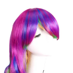 28 tum/70 cm vacker lång vågig Harajuku-stil cosplayperuk (regnbågsfärg)><noscript><img width=