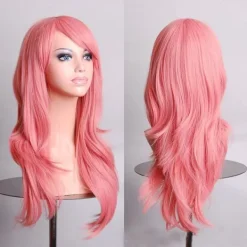 28 tum Lång Vågig Lockig Hårförlängning Cosplay Peruk med Lugg Värmebeständig Syntetisk Peruk för Fest Kostym Anime Halloween (Lila)><noscript><img width=