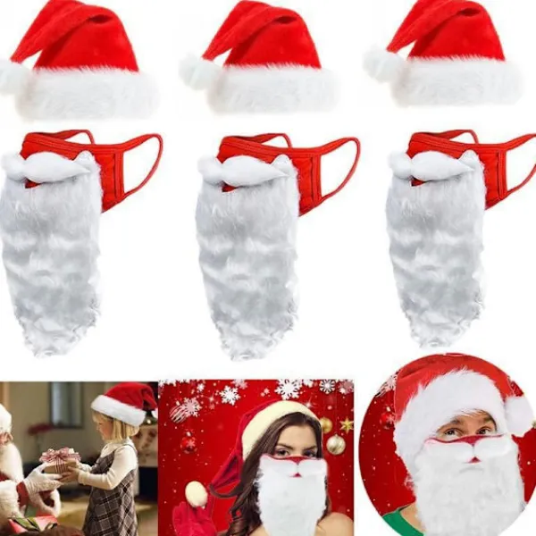 ATELA 3 uppsättningar med slutna masker Rolig skäggig jultomtekostym för vuxna till jul (One Size)> Tillbehör