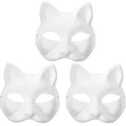 2024 Vit Pappersmask Kattansikte - 3 Stycken, Tom Pappersmask Handmålad, Personlig Design> Masker