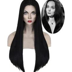 Adams Mammas Cosplay-Peruk Kvinnors Lång Svart Rak Peruk Halloween> Peruker