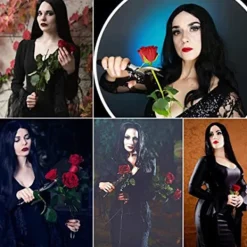 Adams Mammas Cosplay-Peruk Kvinnors Lång Svart Rak Peruk Halloween><noscript><img width=