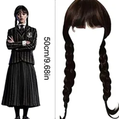 Addams Family Flickan Kostym Peruk Wednesday Addams Peruk><noscript><img width=