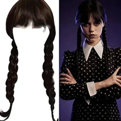 Addams Family Flickan Kostym Peruk Wednesday Addams Peruk><noscript><img width=