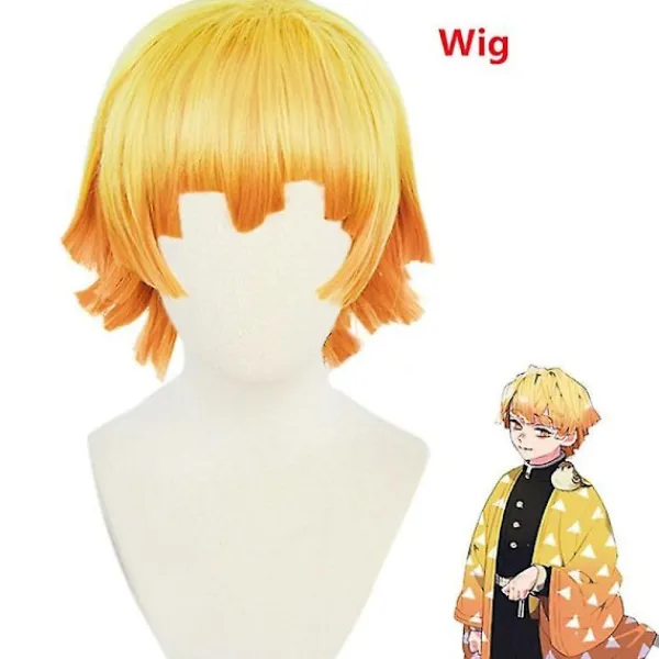 Adult Kids Anime Demon Slayer Kimetsu No Yaiba Agatsuma Zenitsu Cosplay Costumes Halloween Costume Kimono Anime Figure Suit -a Bxz XXL> Peruker