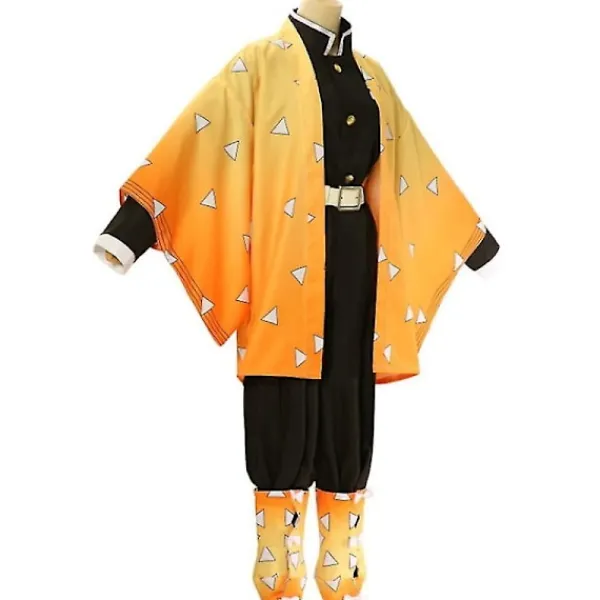 Adult Kids Anime Demon Slayer Kimetsu No Yaiba Agatsuma Zenitsu Cosplay Costumes Halloween Costume Kimono Anime Figure Suit -a Bxz XXL> Peruker