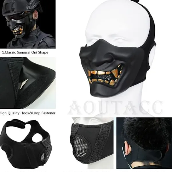 Airsoft Halv ansiktsmask, Ond Demon Monster Kabuki Samurai Hannya> Masker