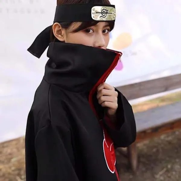 Akatsuki Itachi Kostym Cape Cosplay Akatsuki Uchiha Itachi Kostym Pannband Ring Halsband Ninja Tillbehör Anime Karneval Halloween Jul, storlek L> Dräkter