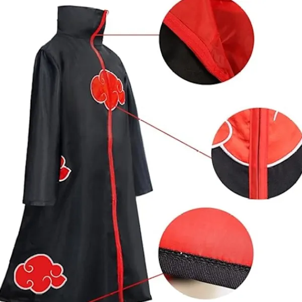 Akatsuki Itachi Kostym Cape Cosplay Akatsuki Uchiha Itachi Kostym Pannband Ring Halsband Ninja Tillbehör Anime Karneval Halloween Jul, storlek L> Dräkter