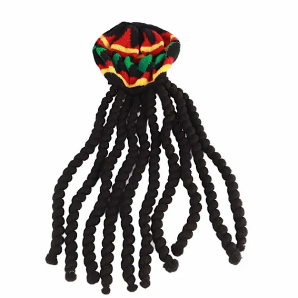 Andningsbar stickad baskerhatt med lång svart dreadlock-peruk för sommar, vinter, Halloween-fest> Peruker