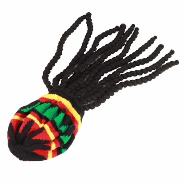 Andningsbar stickad baskerhatt med lång svart dreadlock-peruk för sommar, vinter, Halloween-fest> Peruker