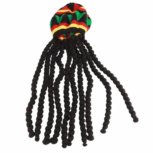 Andningsbar stickad baskerhatt med lång svart dreadlock-peruk för sommar, vinter, Halloween-fest> Peruker