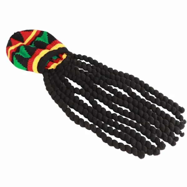Andningsbar stickad baskerhatt med lång svart dreadlock-peruk för sommar, vinter, Halloween-fest> Peruker