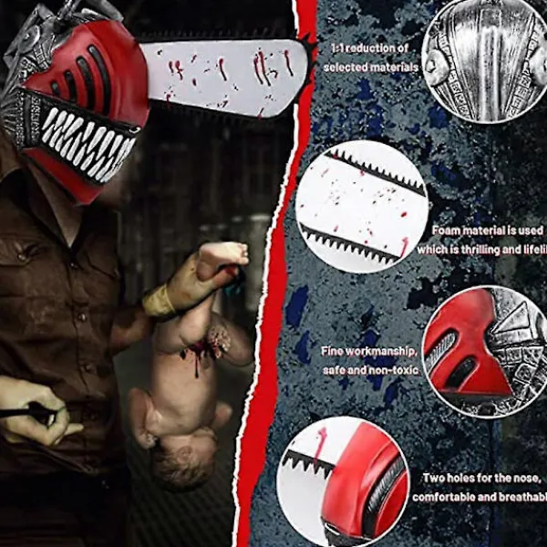FMYSJ Anime Chainsaw Man Cosplay Latex Mask Skräck Blodig Pochita Denji Läskig Hjälm Huvudbonad Halloween Maskerad Party Kostym Rekvisita -NMAOV (FMY)> Masker