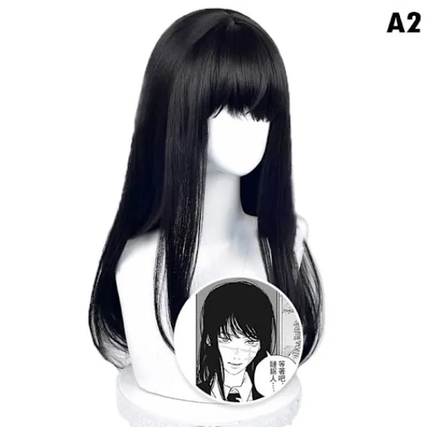 Anime Chainsaw Man Mitaka Asa Cosplay Peruk Asa Mitaka Lång Svart One Size> Peruker