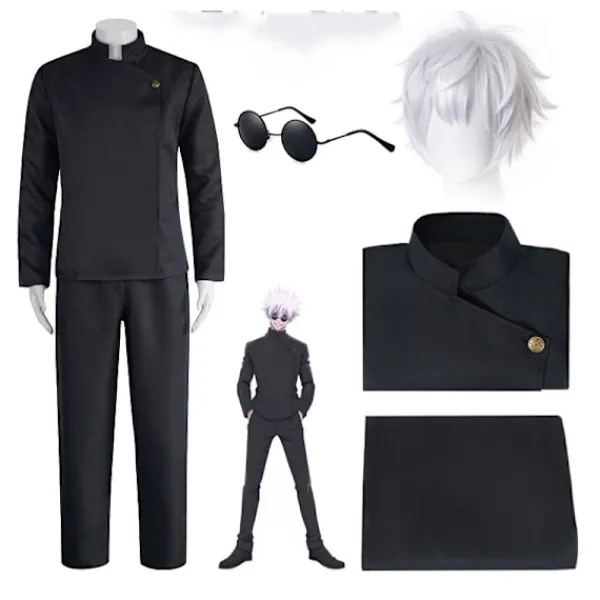Anime Cosplay Kostym Kimono Robe Geto Suguru Cosplay Outfit Uniform Halloween Anime Kostym med Peruk M> Dräkter