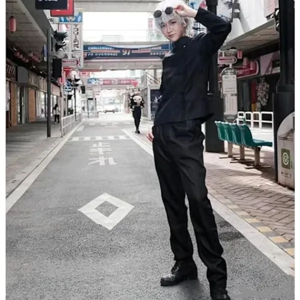 Anime Cosplay Kostym Kimono Robe Geto Suguru Cosplay Outfit Uniform Halloween Anime Kostym med Peruk M> Dräkter