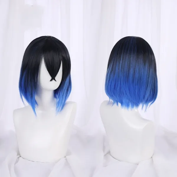 Anime Cosplay Peruker, Värmebeständiga Syntetiska Peruker för Halloween, Vardagliga Festkläder Tillbehör (Svart Mörkblå Gradient)> Peruker