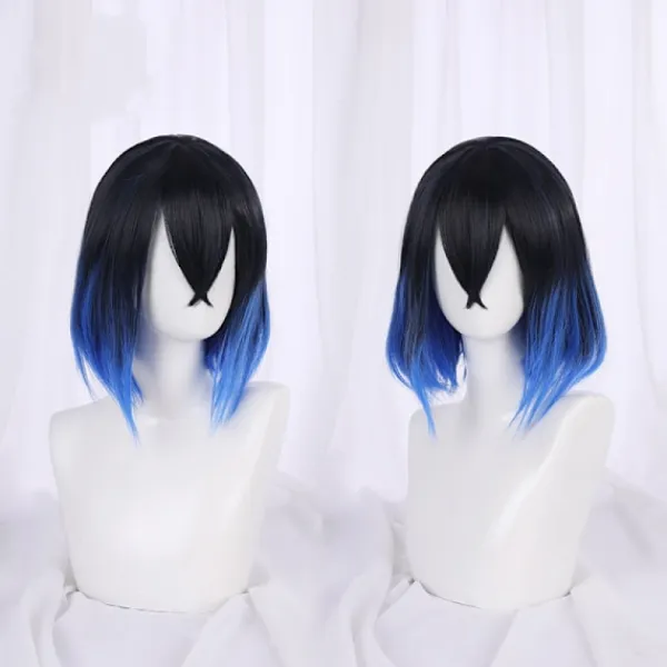 Anime Cosplay Peruker, Värmebeständiga Syntetiska Peruker för Halloween, Vardagliga Festkläder Tillbehör (Svart Mörkblå Gradient)> Peruker