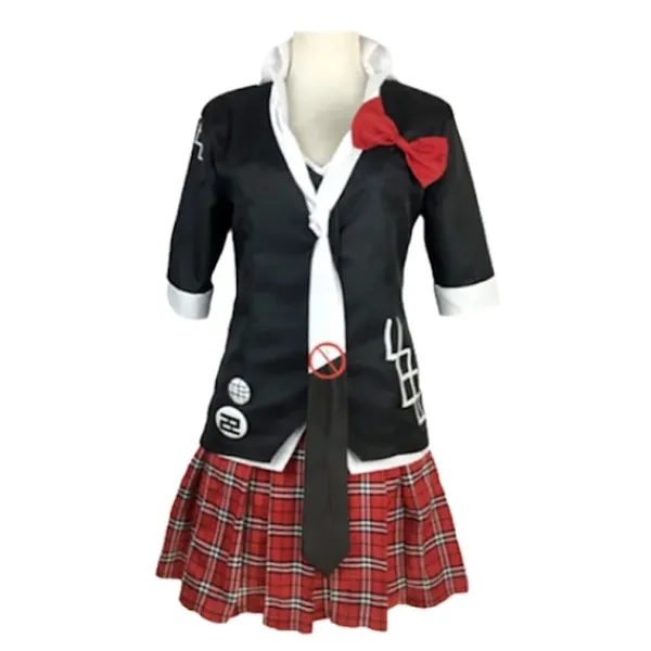 KOOLYOU Anime Danganronpa Enoshima Junko Cosplay Kostym Uniform Cafe Arbetskläder Kort Kjol Dubbel Svans Fläta Peruk Halloween Kostym costume2> Dräkter