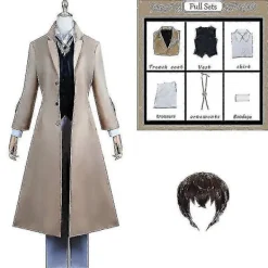 Anime Dazai Osamu Cosplay Kostym Bungo Stray Dogs Cosplay Lång Jacka Kappa Dazai Osamu Peruk Halloween Jul Kostym M> Dräkter