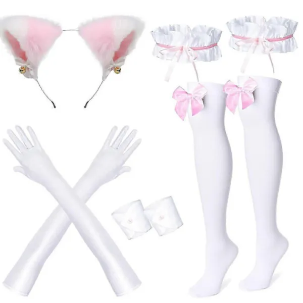 Anime Fransk Hembiträde Förkläde Lolita Maskerad Cosplay Kostym Pälsig Katt Öra Handskar Strumpor Set för Kvinnor-Perfekt XL> Dräkter