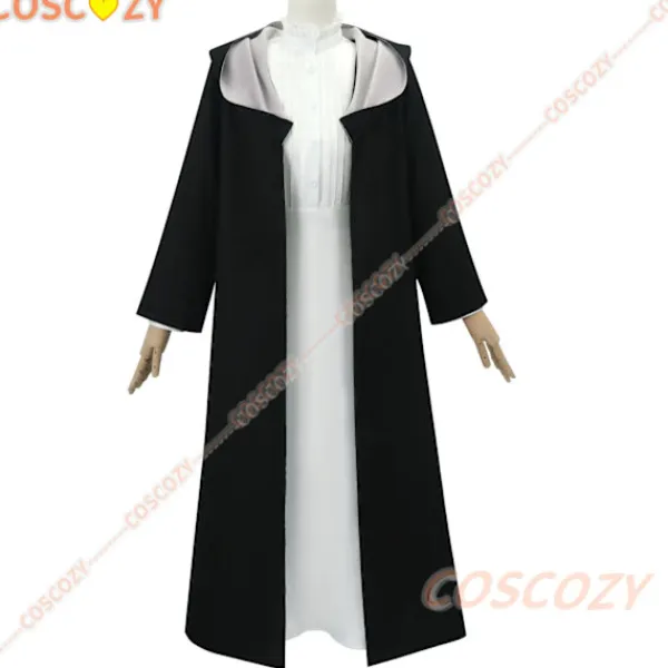 KOOLYOU Anime Frieren: Beyond Journey's End Fern Cosplay Kostym Vit Lång Klänning och Svart Robe Lila Peruk Huvudbonad Halloween Dräkt Wig only> Peruker