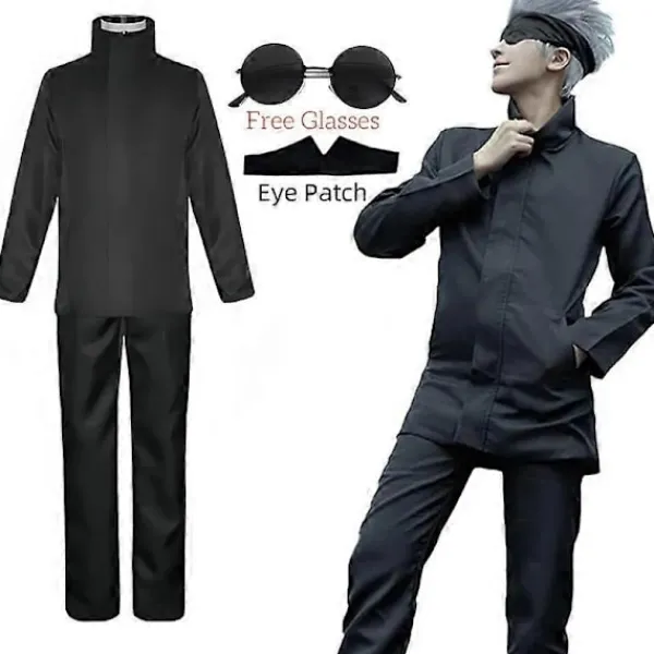 Anime Jujutsu Kaisen Gojo Satoru Cosplay Kostym Ögonlapp Peruker Glasögon Kostym Halloween Kostymer för Män-Perfet S> Peruker