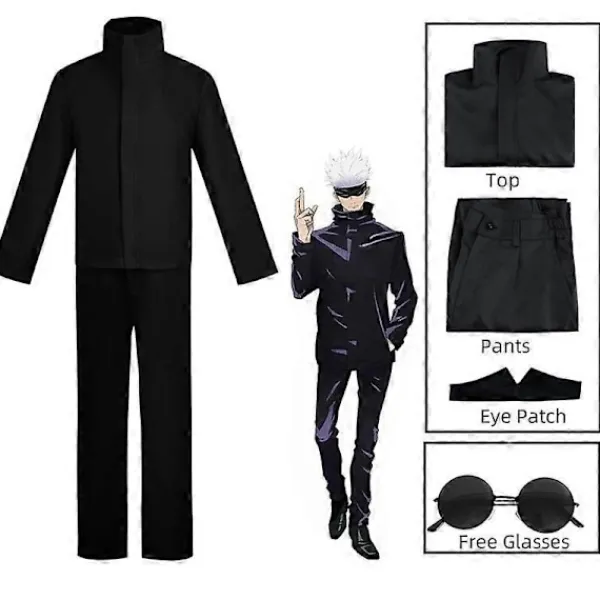 Anime Jujutsu Kaisen Gojo Satoru Cosplay Kostym Ögonlapp Peruker Glasögon Kostym Halloween Kostymer för Män-Perfet S> Peruker