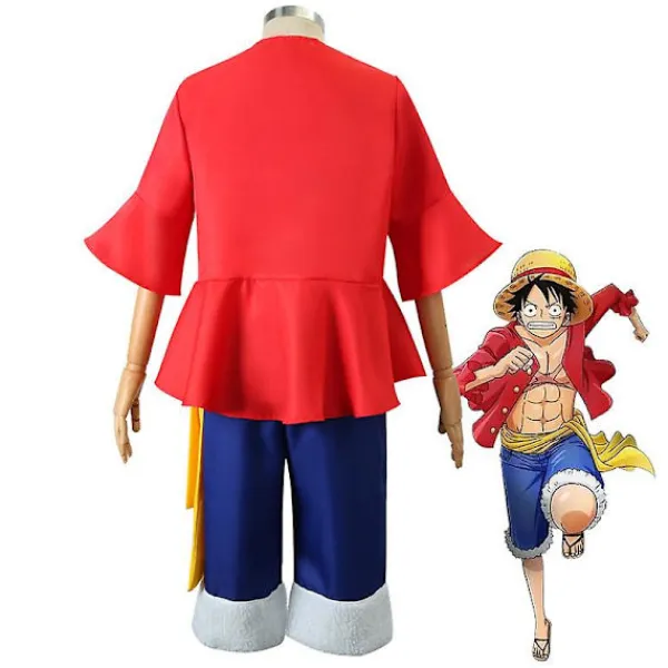 Anime One Piece Cos Suit Monkey D. Luffy Cosplay Kostym Stråhatt Skor Rekvisita Två år senare generationens Kläder Halloween Ny> Dräkter