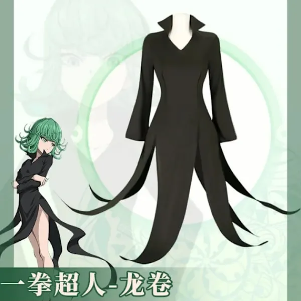 Anime One Punch Man Fruktansvärda Tornado Cosplay Kostym Senritsu No Tatsumaki Peruk Sexig Svart Klänning Halloween Uniform för Barn Vuxna Barn Storlek 150 | Fyndiq> Peruker