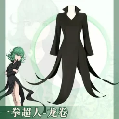 Anime One Punch Man Terrible Tornado Cosplay Kostym Senritsu No Tatsumaki Peruk Sexig Svart Klänning Halloween Uniform för Barn och Vuxen L> Peruker