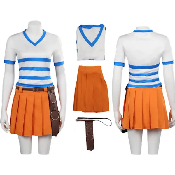 KOOLYOU Anime Piece Cos Nami Cosplay Kostym Topp och Kjole med Andra Accessoarer För Kvinnor Halloween Karneval Dräkt XL Nami C> Dräkter