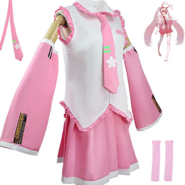 Anime Rosa Hatsune Miku Maid Cosplay Kostym Outfit Peruk Dam Fancy Dress Endast Peruk One Size> Peruker