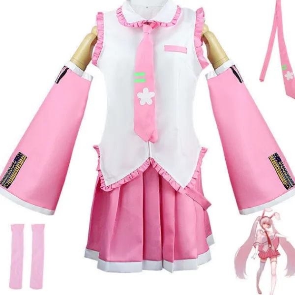 Anime Rosa Hatsune Miku Maid Cosplay Kostym Outfit Peruk Dam Fancy Dress Endast Peruk One Size> Peruker