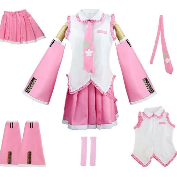 Anime Rosa Hatsune Miku Maid Cosplay Kostym Outfit Peruk Dam Fancy Dress Endast Peruk One Size> Peruker