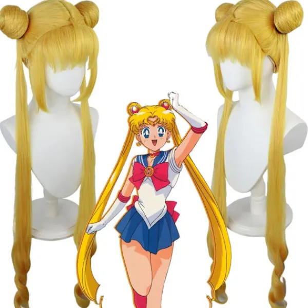 KOOLYOU Anime Sailor Moon Cosplay Kostym Tsukino Usagi Uniform Klänning Outfits Cosplay Gul Peruk Halloween Karneval Fest Kvinnor Barn only wig> Peruker