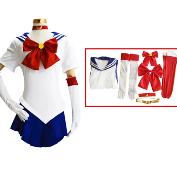KOOLYOU Anime Sailor Moon Cosplay Kostym Tsukino Usagi Uniform Klänning Outfits Cosplay Gul Peruk Halloween Karneval Fest Kvinnor Barn only wig> Peruker