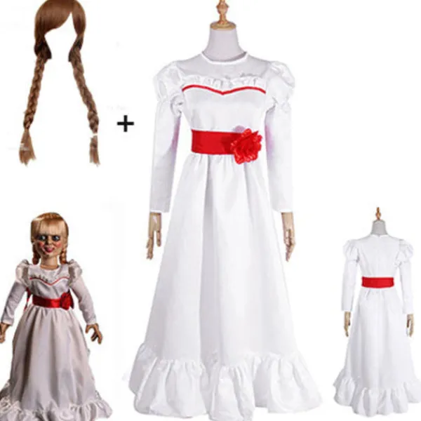 Annabel Film Cosplay Kostym för Kvinnor Barn Vuxen Halloween Kostymer och Peruk Skräck Läskig Fancy Vit Klänning Outfits A endast peruk-FF- XXL | Fyndiq> Peruker