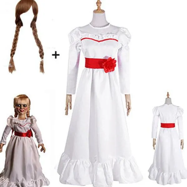 Annabel Film Cosplay Kostym för Kvinnor Barn Vuxen Halloween Kostymer och Peruk Skräck Läskig Fancy Vit Klänning Outfits A endast peruk-FF- One Size | Fyndiq> Peruker