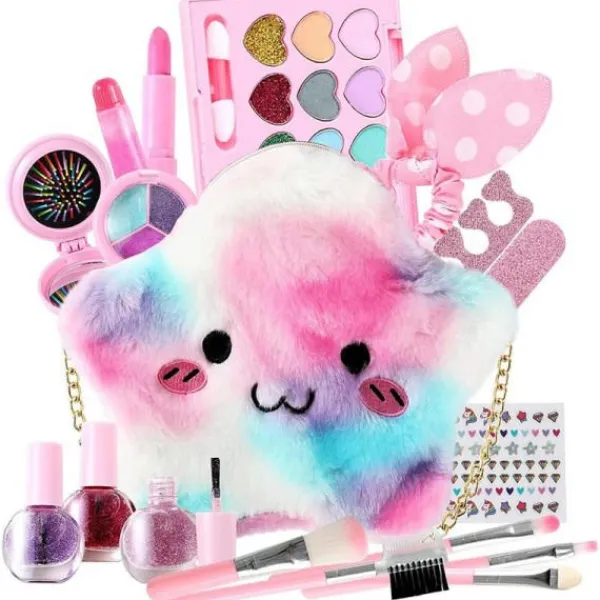 Toyz Land Barn lek smink kit leksak set för flicka 18st tvättbar låtsas smink för småbarn bärbar falsk smink> Smink