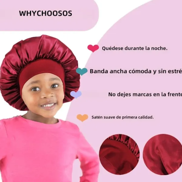 Barnmode mössa, enfärgad, bred brätte, elastisk, siden, slät, satin, ansikte, familjehårmössa, dagbok, casual, dröm One size> Huvudbonader