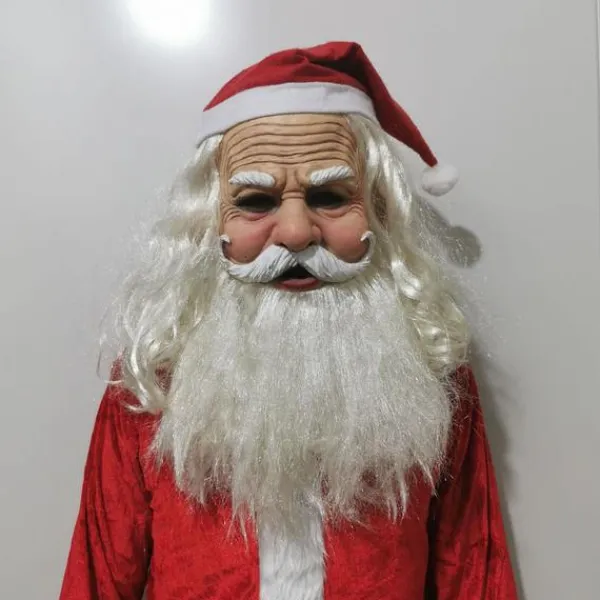 Bebetter Tomtemask för män, Julmask i latex, Tomtehuvudmask, Realistisk tomtegubbe-mask med röd tomteluva för fest> Dräkter