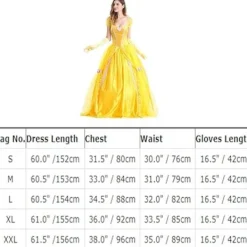 Belle Klänning Vuxen Prinsessa Kostym Party Karneval Cosplay Föreställning Halloween Gul Kostym med Handskar med Stor Crinoline, L><noscript><img width=