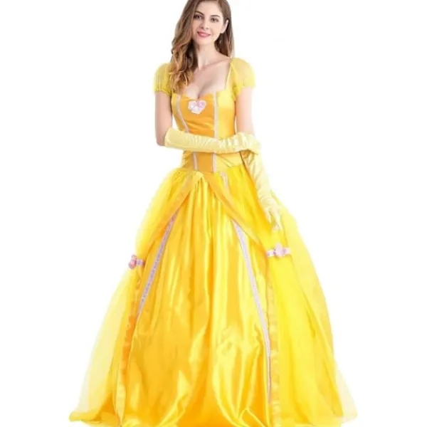 Belle klänning vuxen prinsessa kostym fest karneval cosplay performance halloween gul kostym med handskar,XXL> Dräkter