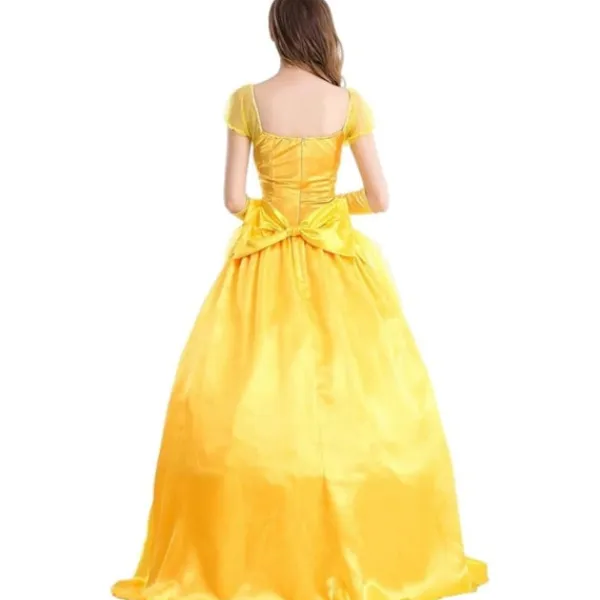 Belle klänning vuxen prinsessa kostym fest karneval cosplay performance halloween gul kostym med handskar med stor krinolin, L> Dräkter