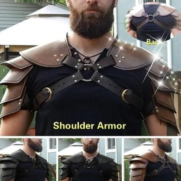 Betterlifefg - Medeltida Viking Läder Dubbel Axelrustning Steampunk Vintage Läder Sele Retro Spartacus Krigare Gladiator Läderrustning> Dräkter