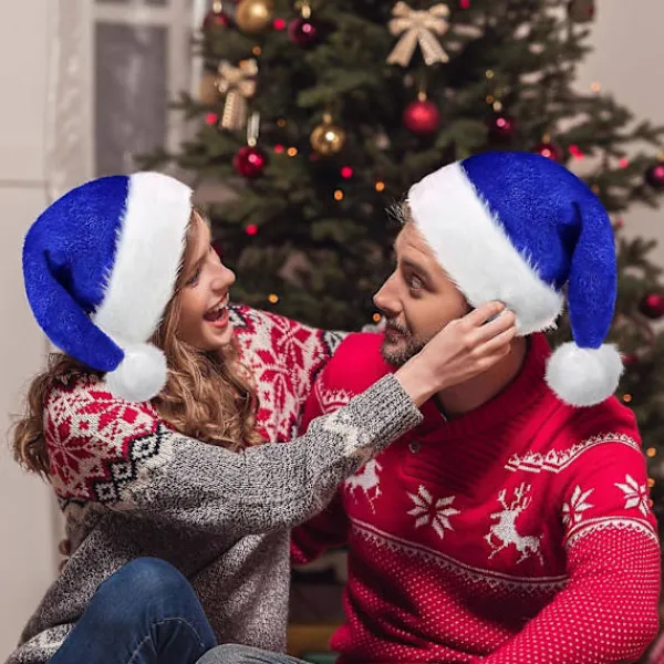 Blå Julhatt för Vuxen, Deluxe Sammet Tomtehatt, Lyxig Jul Tomtehatt För Kvinnor Och Män, Kostym För Julfest> Huvudbonader